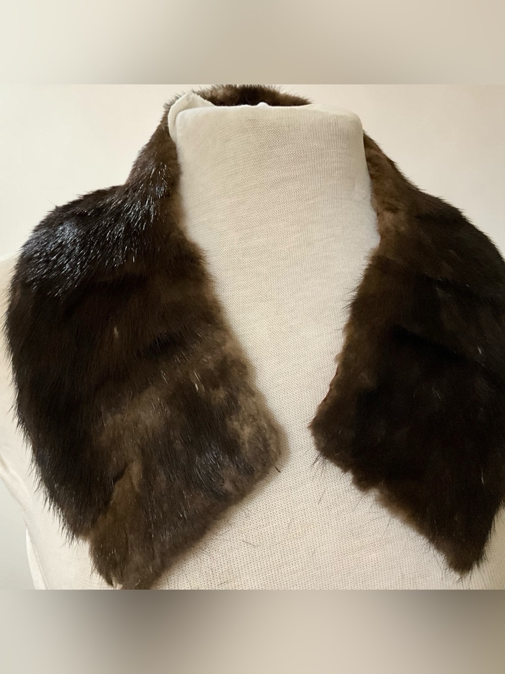 Vintage Genuine Fur Collar Stole Brown Red Satin Lined Detached